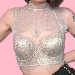 High neck gold Victoria’s Secret cropped blouse